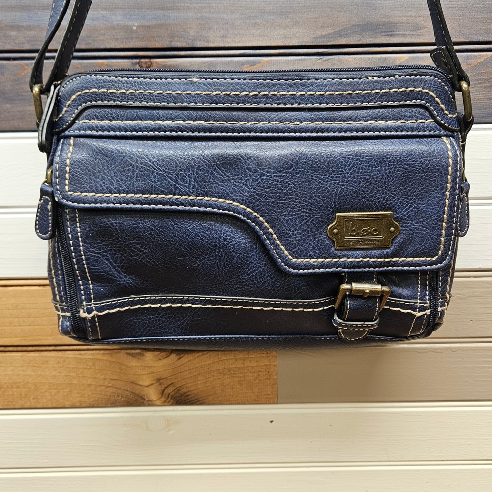 B.O.C. Born Concept Navy Blue Crossbody Organizer Bag with Contrast Stitching